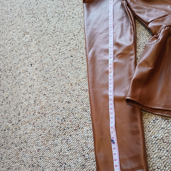 Brown Faux Leather Top with Puff Sleeves - Picture 12 of 15